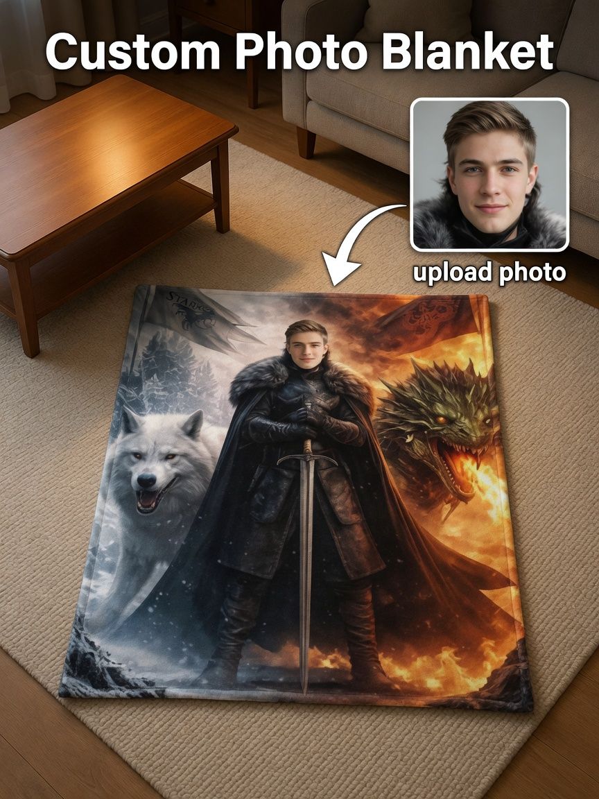 Custom Face Fantasy Knight Flannel Blanket Personalized Photo Portrait Ultra Soft Fleece Throw for Epic Family Gifts