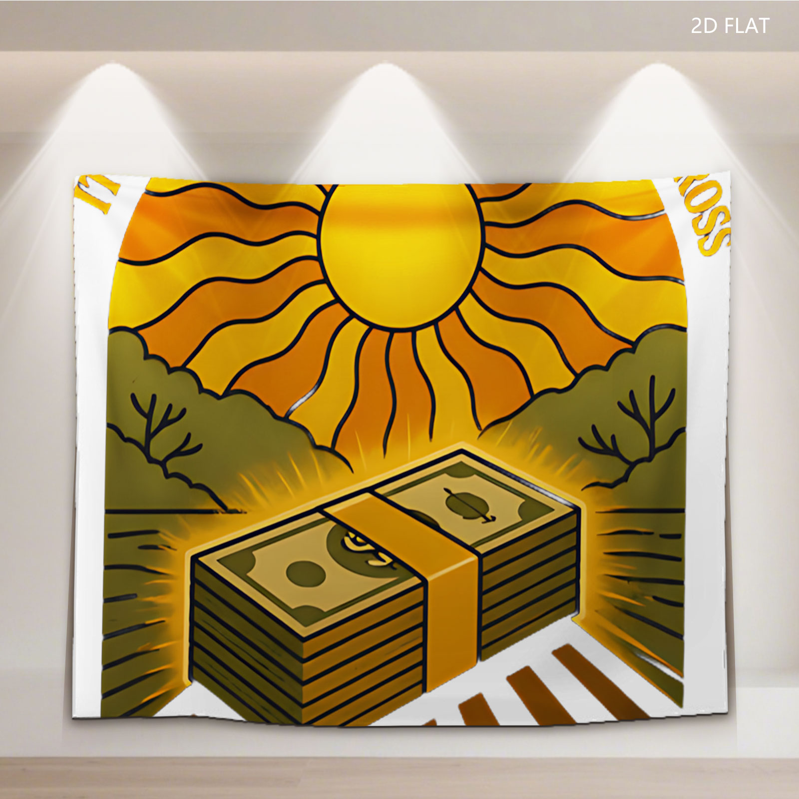 Money Glows Under the Sun: A Stack of Cash in a Radiant Landscape - Tapestry