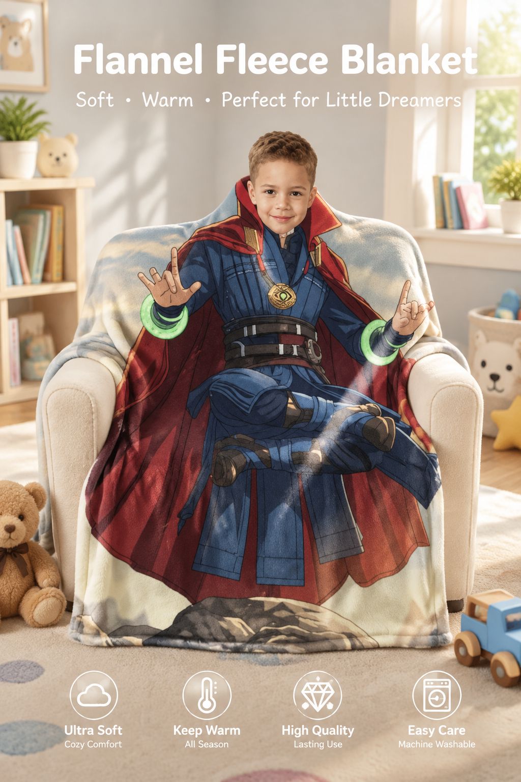 Personalized Superhero Photo Custom Flannel Blanket Ultra Soft Anti-Pilling Cozy Throw for Bed Couch and Travel