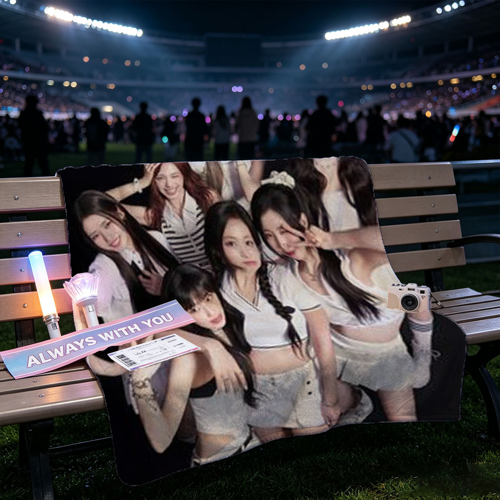 Kep1er Group Photo in White Outfits on Black Background - Blankets