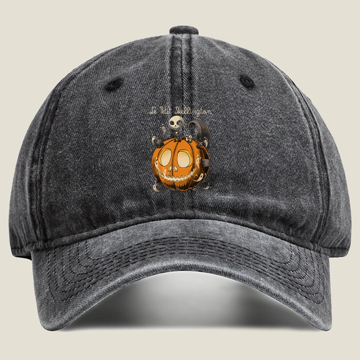 Le Petit Skellington: Jack Skellington and Zero on a Giant Pumpkin - Washed Denim - Baseball Cap
