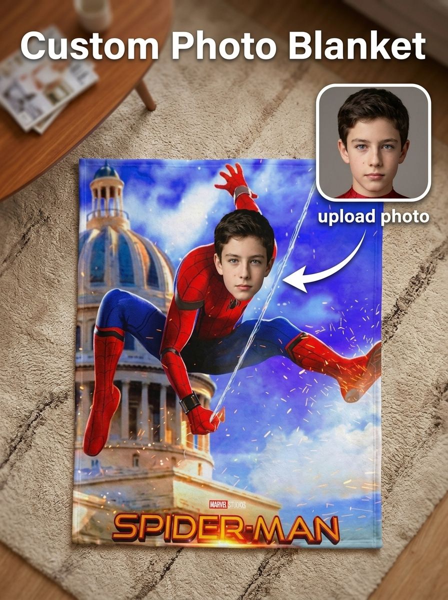 Customized Avatar Superhero Flannel Fleece Blanket Personalized Face Photo Throw Lightweight Warm Cozy Anti-Pilling Quilt for Bed Couch Travel Holiday Birthday Gift