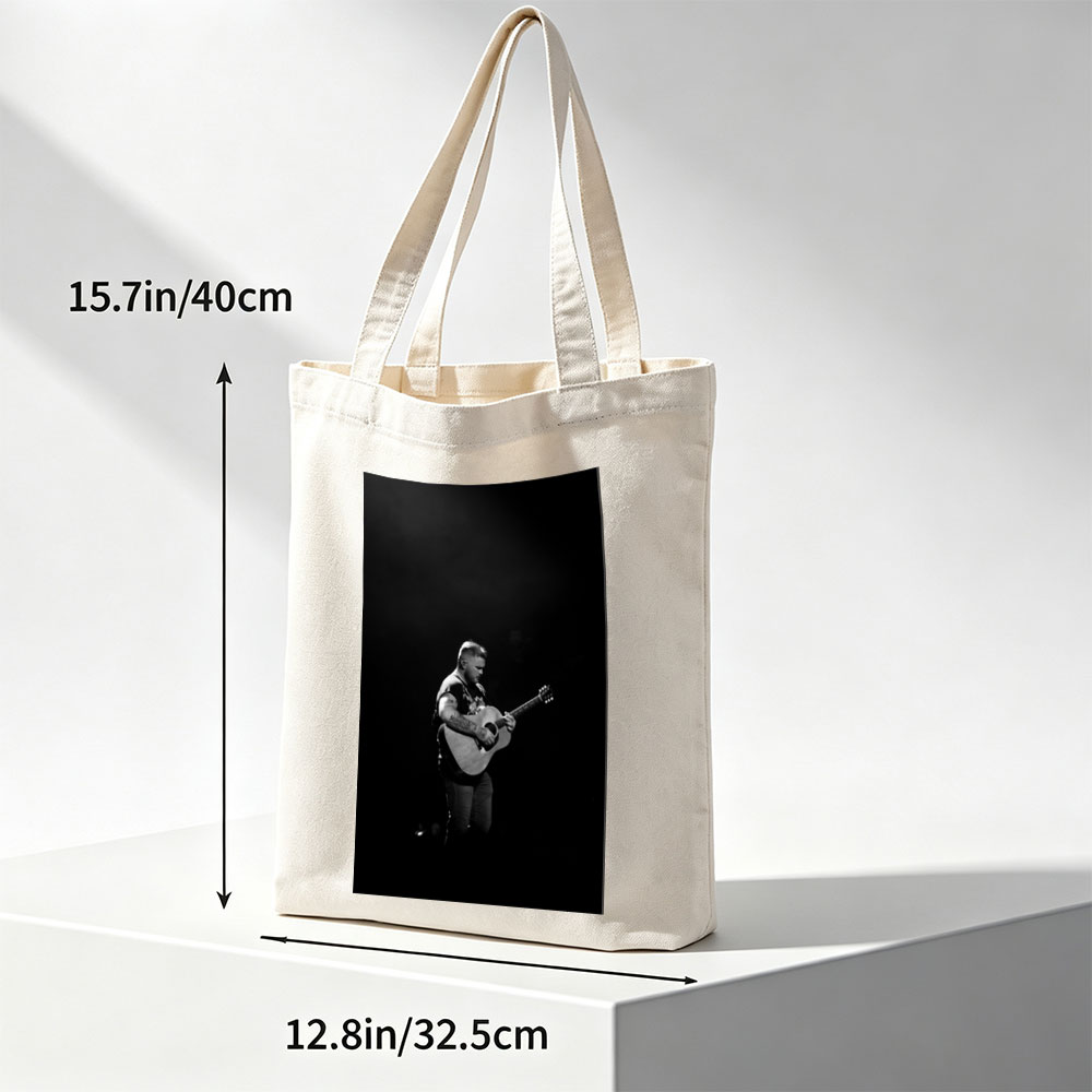 Brantley Gilbert Playing Acoustic Guitar on Stage in Black and White - Canvas tote bags