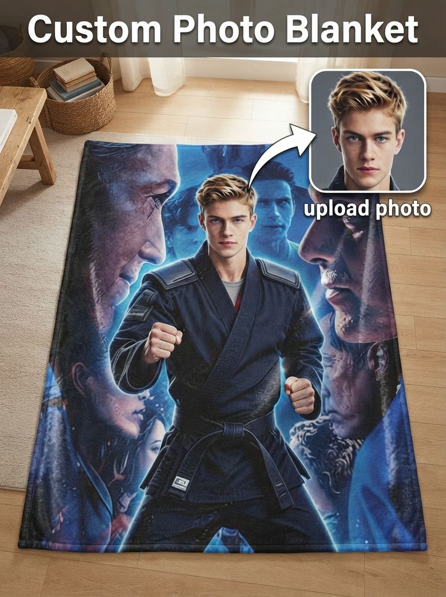 Custom Photo Martial Arts Flannel Blanket Personalized Face Fleece Throw Warm Anti-Pilling Cover for Bed Sofa Unique