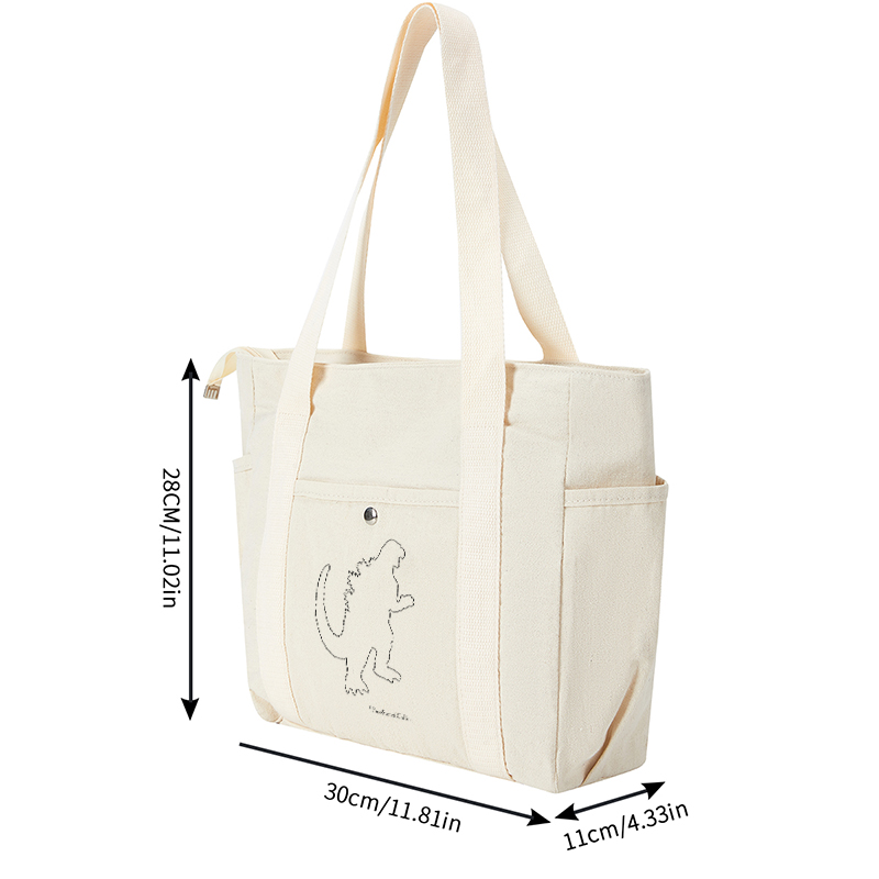 Multi Pocket Bag Cream White with Dinosaur Silhouette Print - Lightweight Organizing Crossbody Bag for Outdoor Adventures, Travel, and Daily Use - Ideal for Students, Hikers, and Urban Explorers
