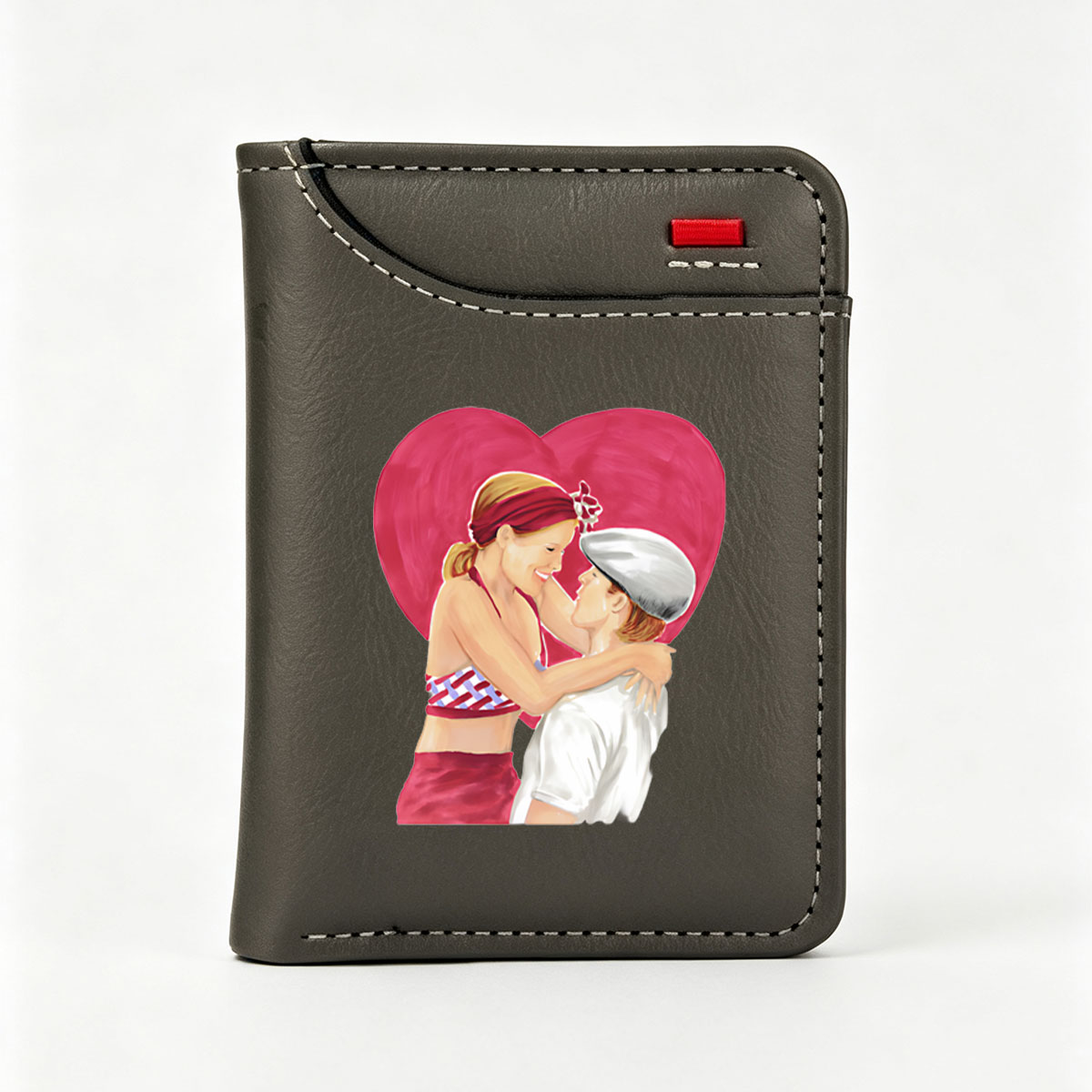 Romantic Couple Embracing in Front of a Heart Background - Vertical Style Wallet
