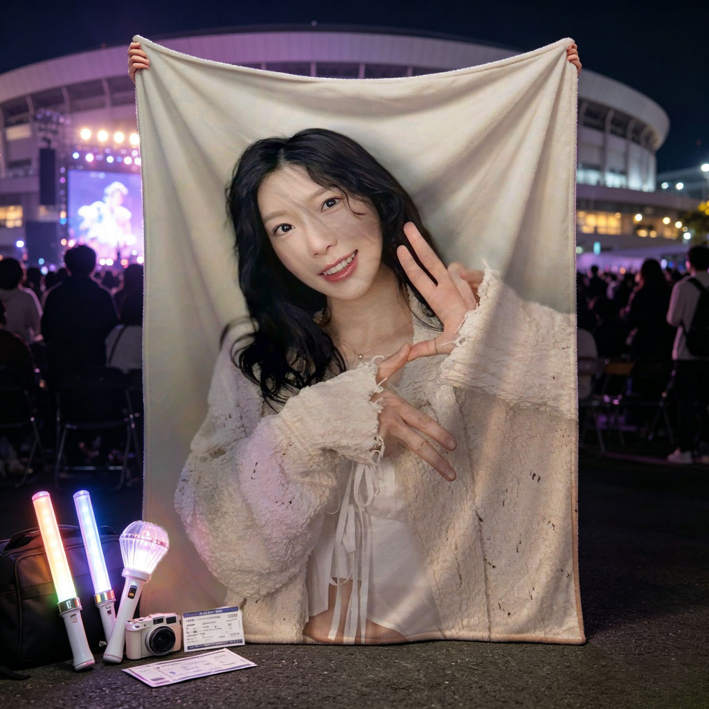 Lee Su-jeong in a Cozy Outfit Making a Peace Sign Pose - Blankets