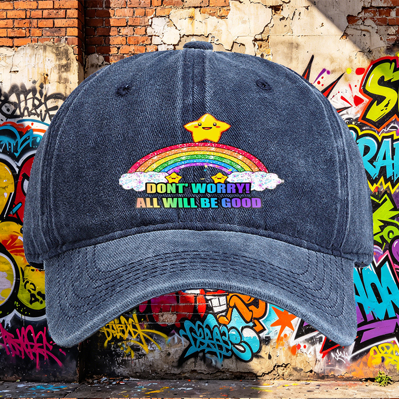 Unisex Classic Washed Cap with Rainbow Star Print 