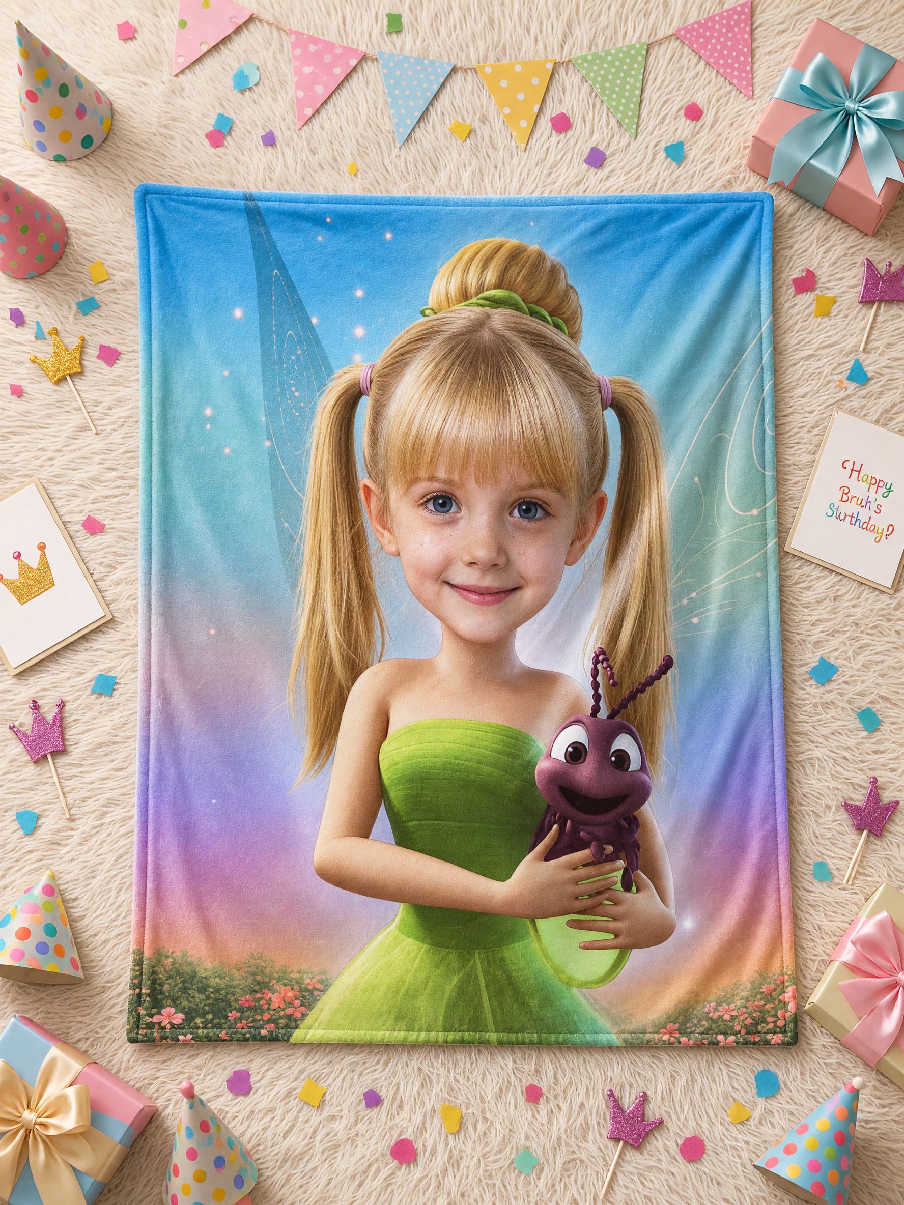 Custom Face Photo Blanket Personalized Fairy Art Flannel Fleece Throw Lightweight Cozy Bed Couch Gift