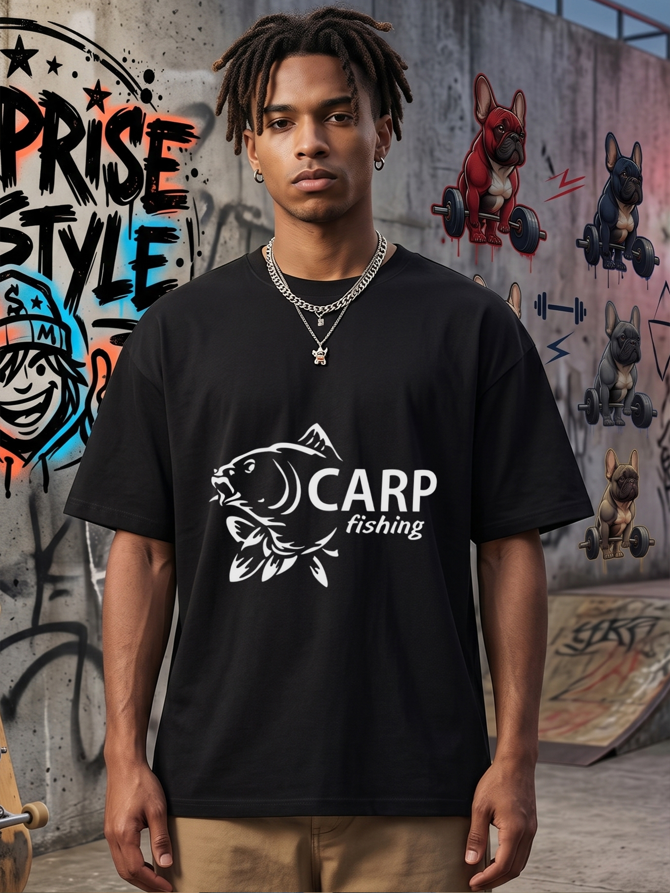 Men's Printed T-Shirt Carp Fishing Graphic Design Casual Round Neck Summer Lightweight Breathable Short Sleeve T-Shirt for Outdoor Fishing Enthusiasts and Angling Lovers