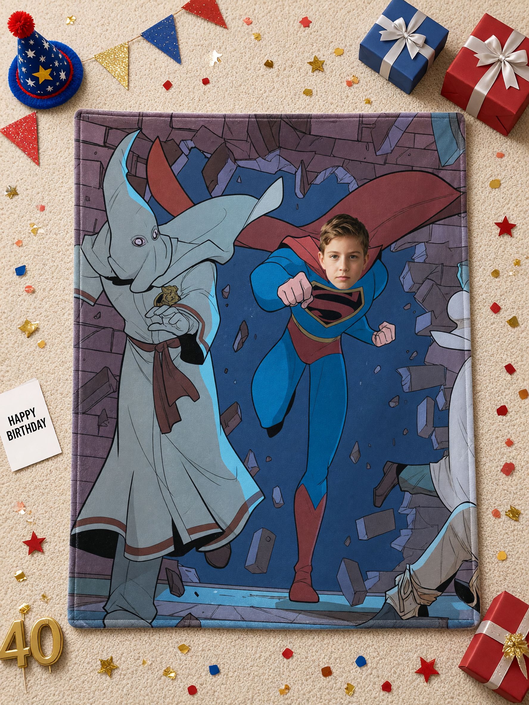 Custom Face Superhero Flannel Blanket, Personalized Comic Graphic Fleece Throw, Warm Cozy Gift for Family and Friends