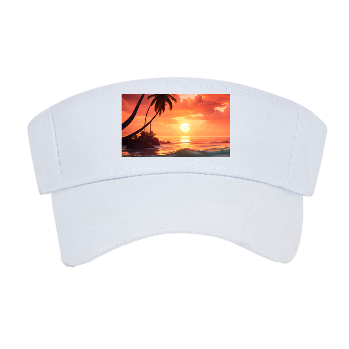 Tropical Sunset Beach with Palm Trees and Golden Waves -  Visor cap