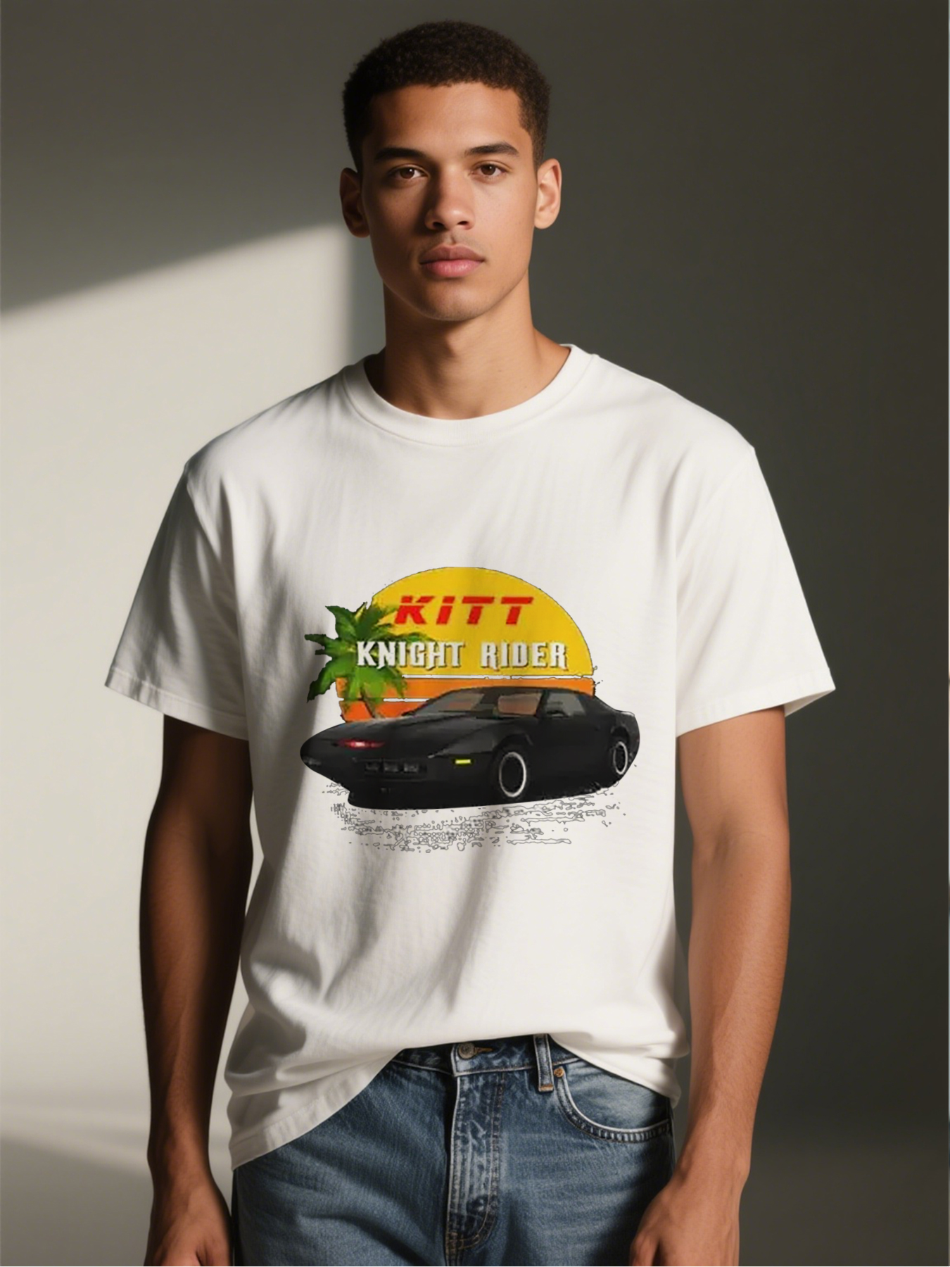 Men's Printed T-Shirt KITT Knight Rider Car Graphic Summer Lightweight Breathable Crew Neck Short Sleeve Tee for Casual Wear and Pop Culture Fans