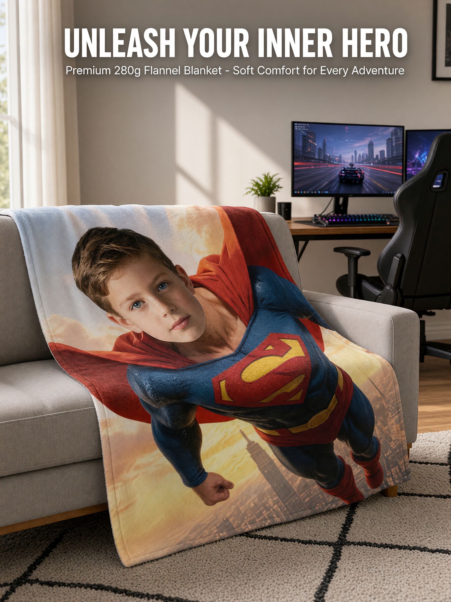 Custom Photo Superhero Face Blanket Personalized Flannel Throw Ultra Soft Plush Fleece Ideal Gift for Kids