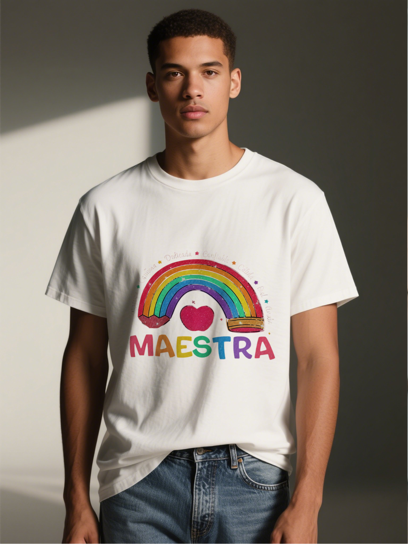 Men's Printed T-Shirt Rainbow Heart Design 