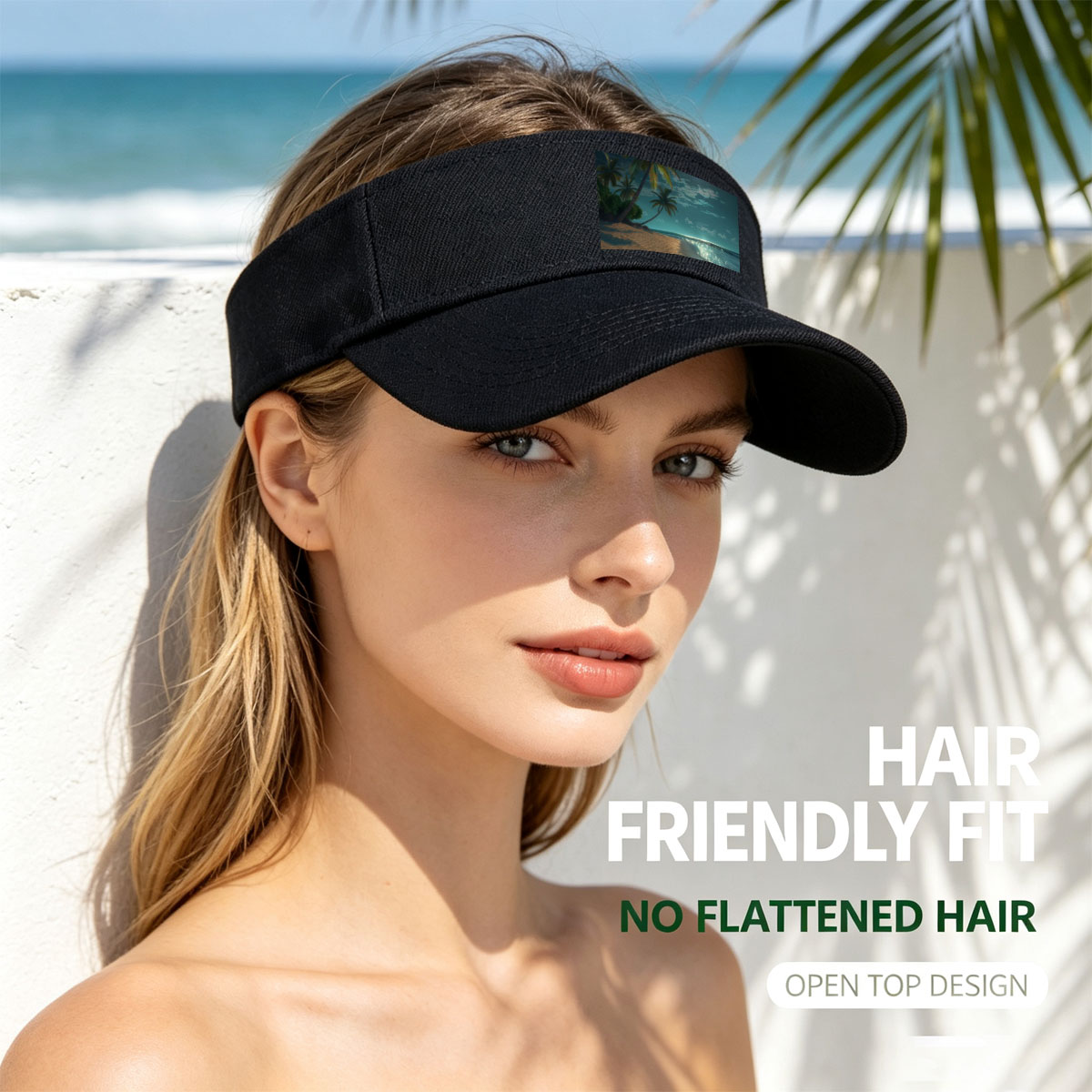 Moonlit Tropical Beach with Palm Trees and Shimmering Water -  Visor cap