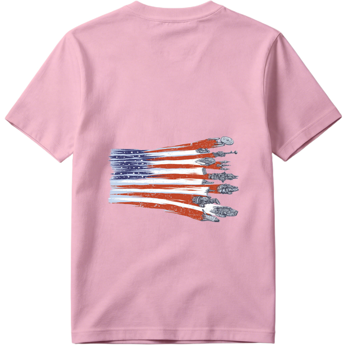 Star Trek and Star Wars Spaceships with American Flag Design - Tee