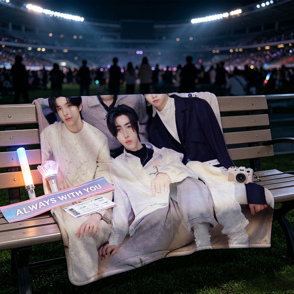 ENHYPEN Group Photo in Stylish Outfits Against Soft Pink Background - Blankets