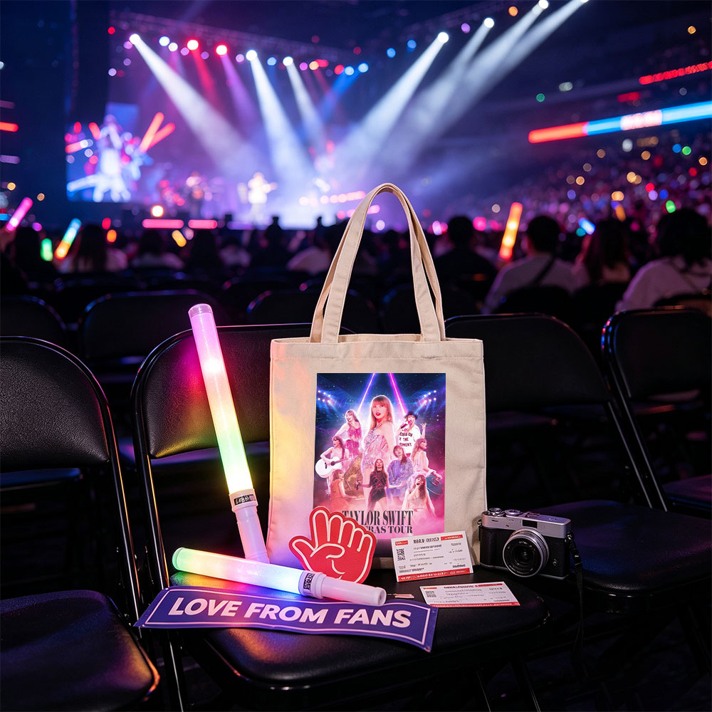 Taylor Swift The Eras Tour Concert Performance Poster with Multiple Outfits and Stage Lights - Canvas tote bags