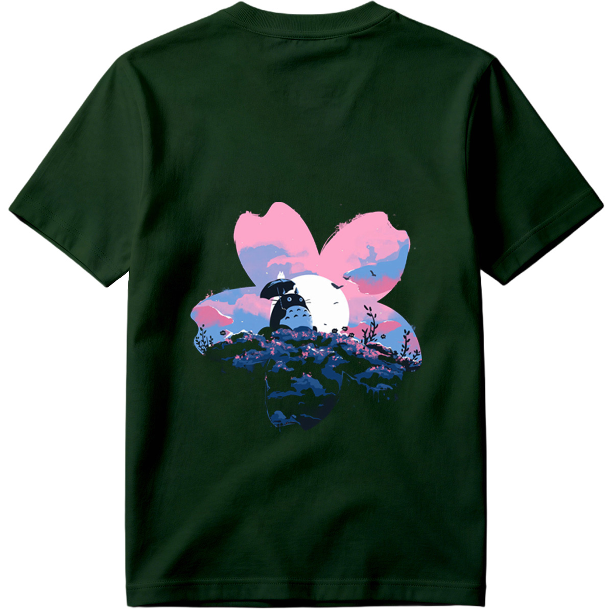Totoro Under Cherry Blossom Moon - Tee