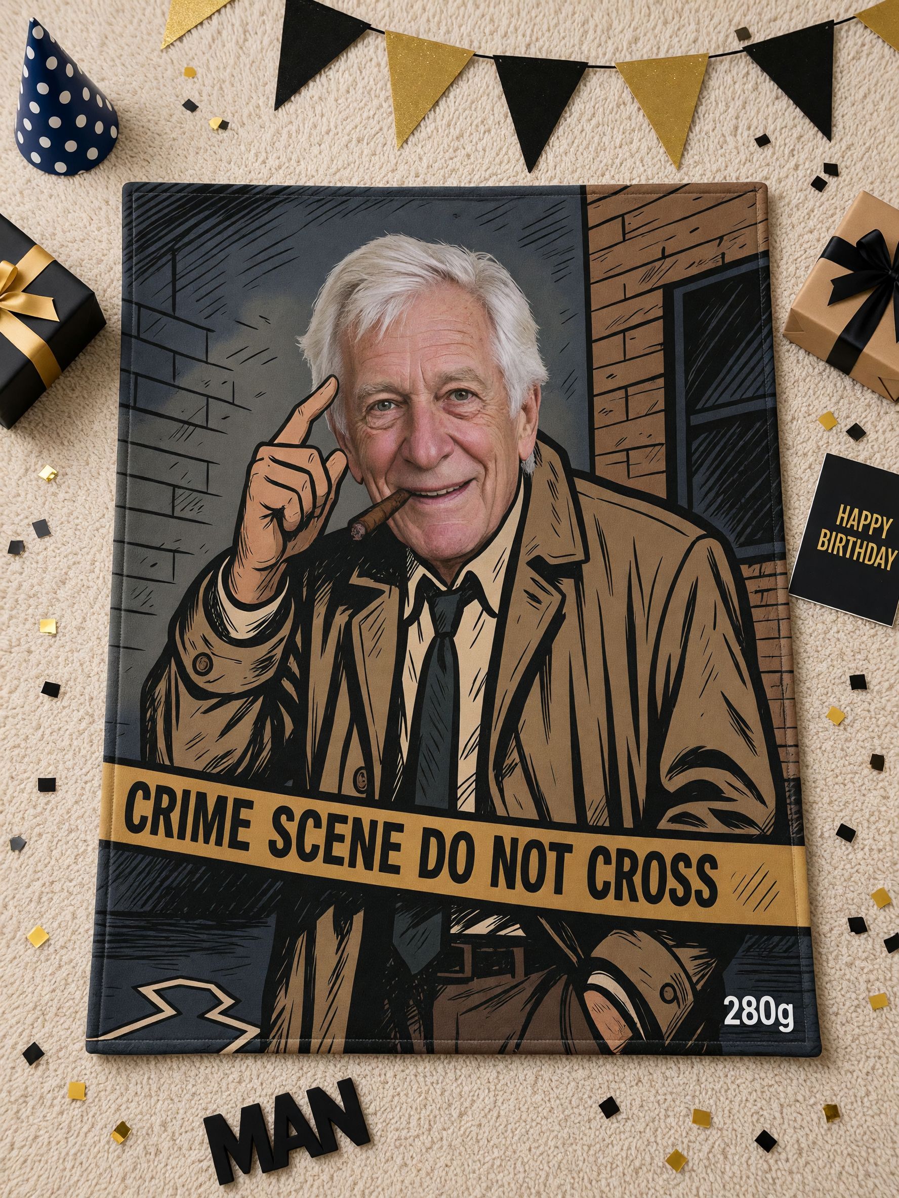 Personalized Custom Face Blanket Novelty Detective Portrait Soft Warm Flannel Fleece Throw Cozy Gift for Men and Women
