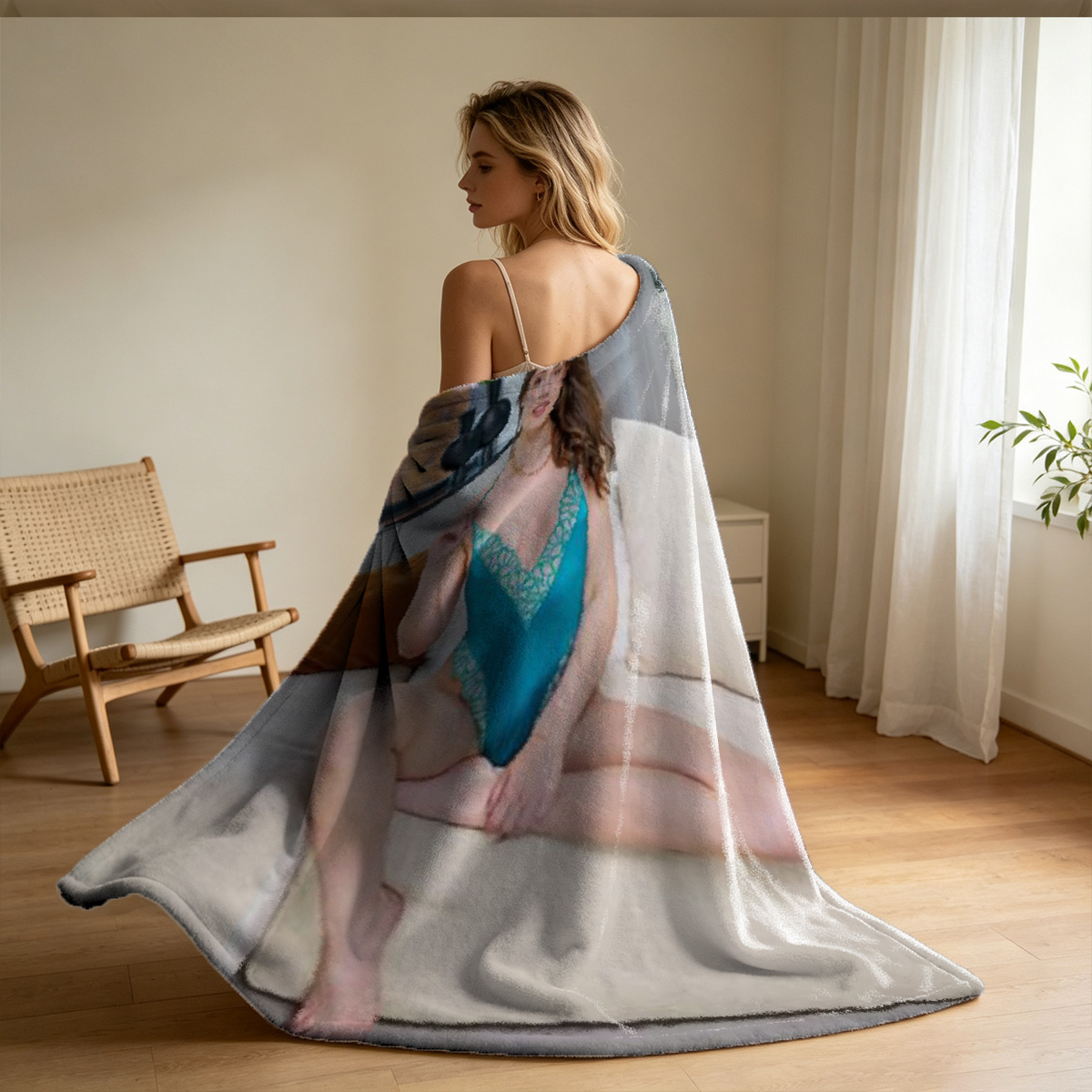 Nude Woman Covering Breast With Arm - Blanket