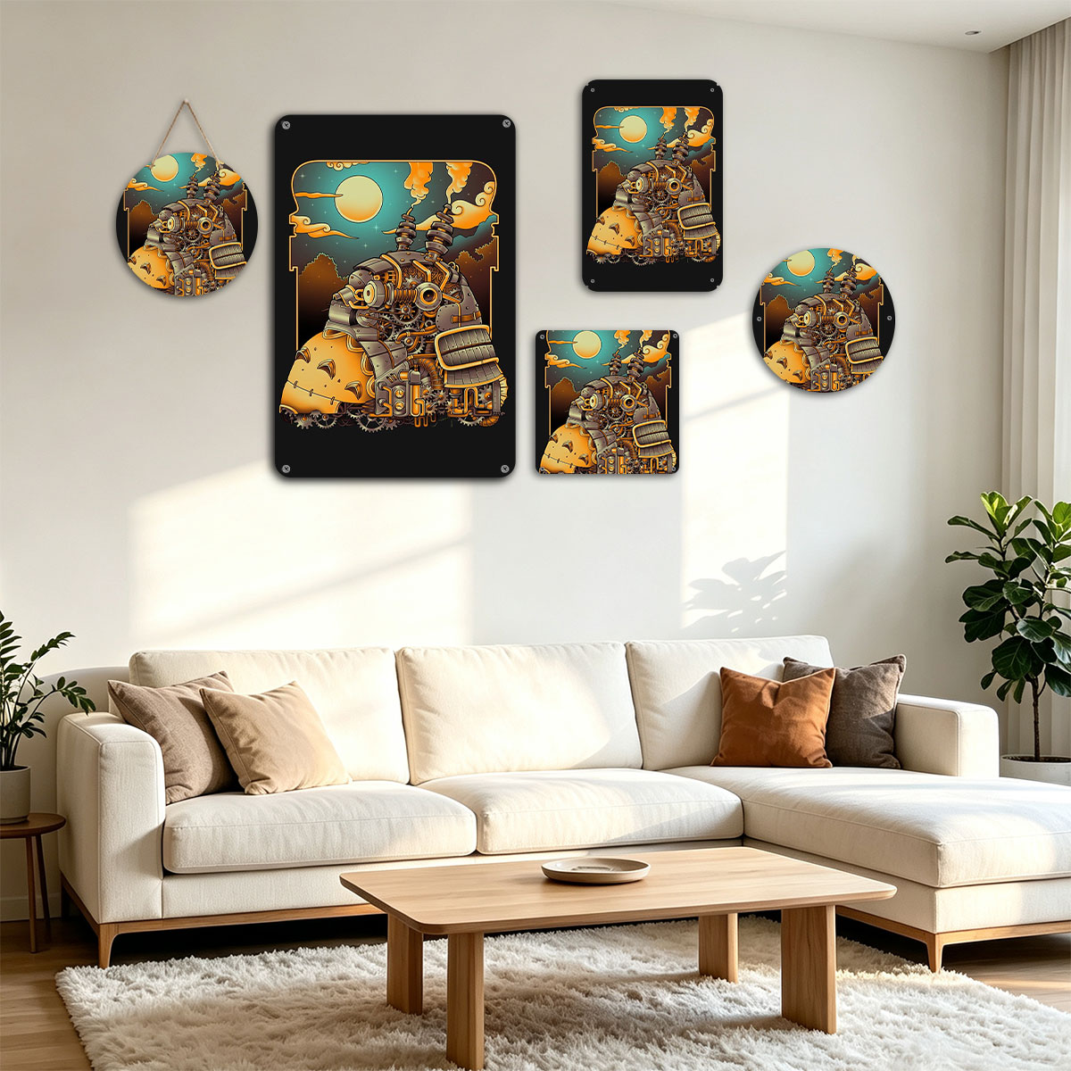 Steampunk Samurai Robot Under Moonlit Sky - painting