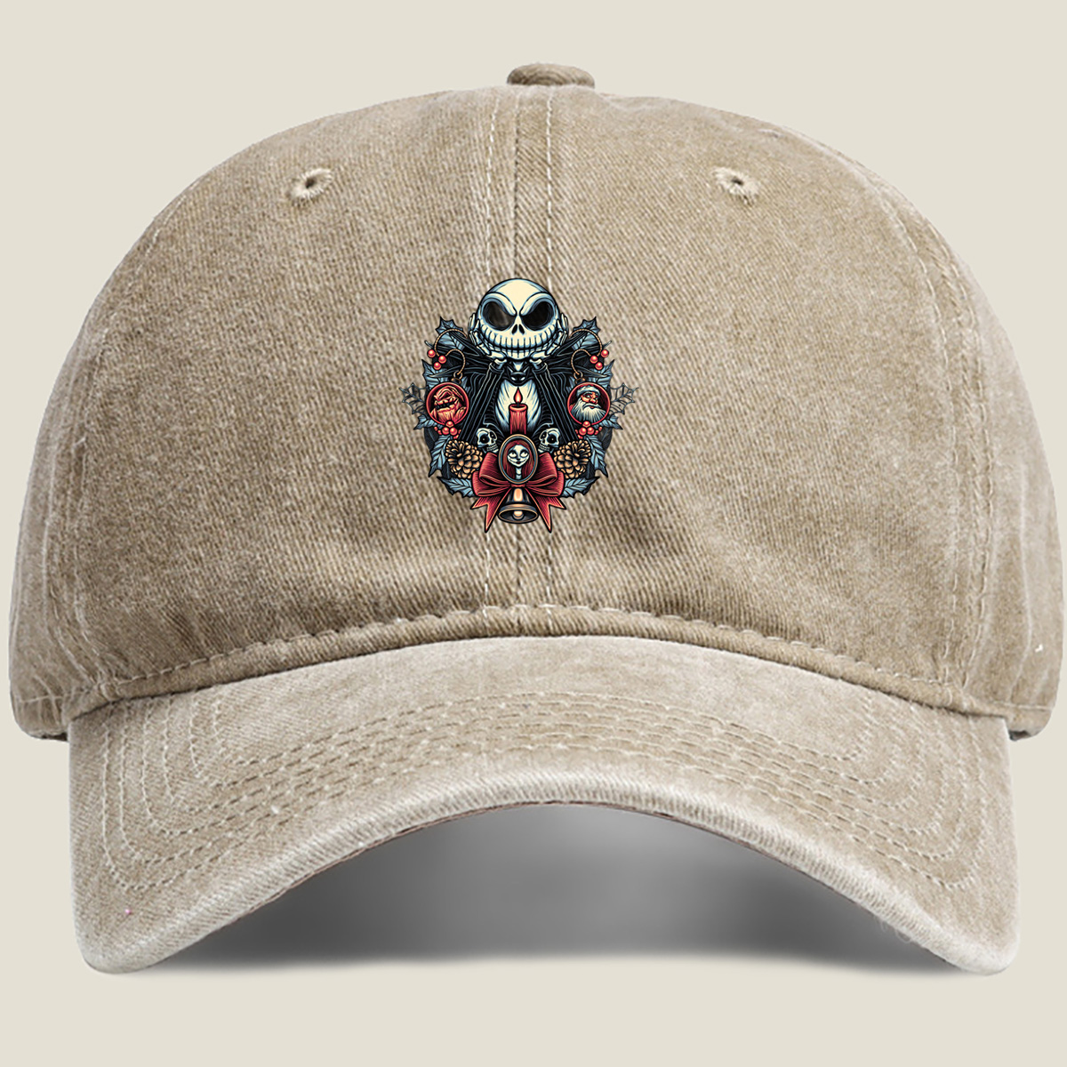 The Nightmare Before Christmas: Jack Skellington, Sally, and Santa Ornaments - Washed Denim - Baseball Cap