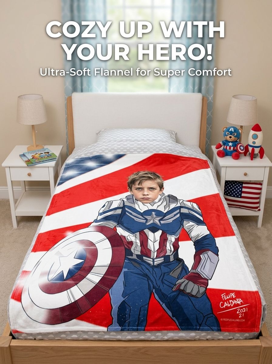Custom Superhero Face Blanket Personalized Photo Flannel Throw for Kids Cozy Bedside Fleece Blanket Gift
