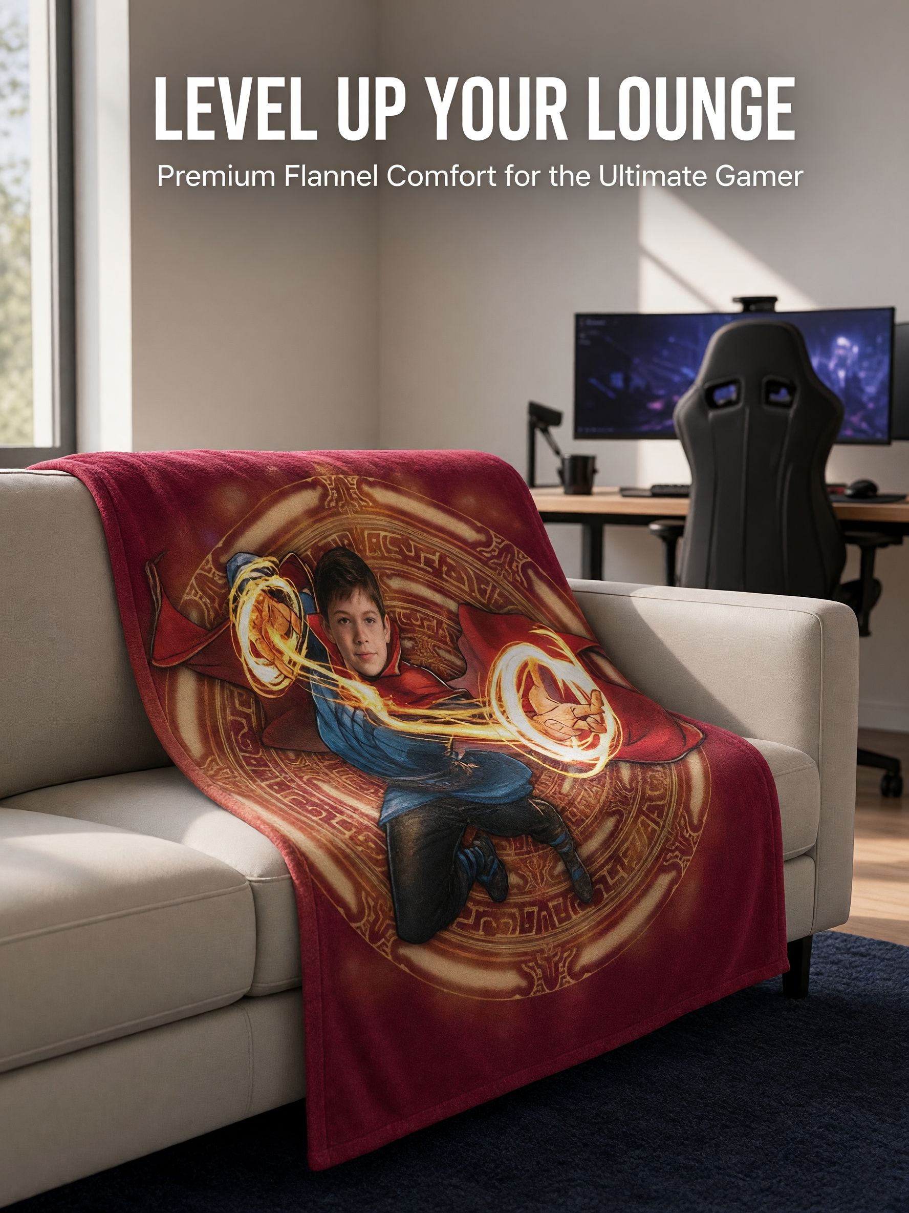 Custom Photo Face Blanket, Superhero Sorcerer Flannel Throw, Soft Velvet Fleece Bed Couch Ideal Personalized Gift