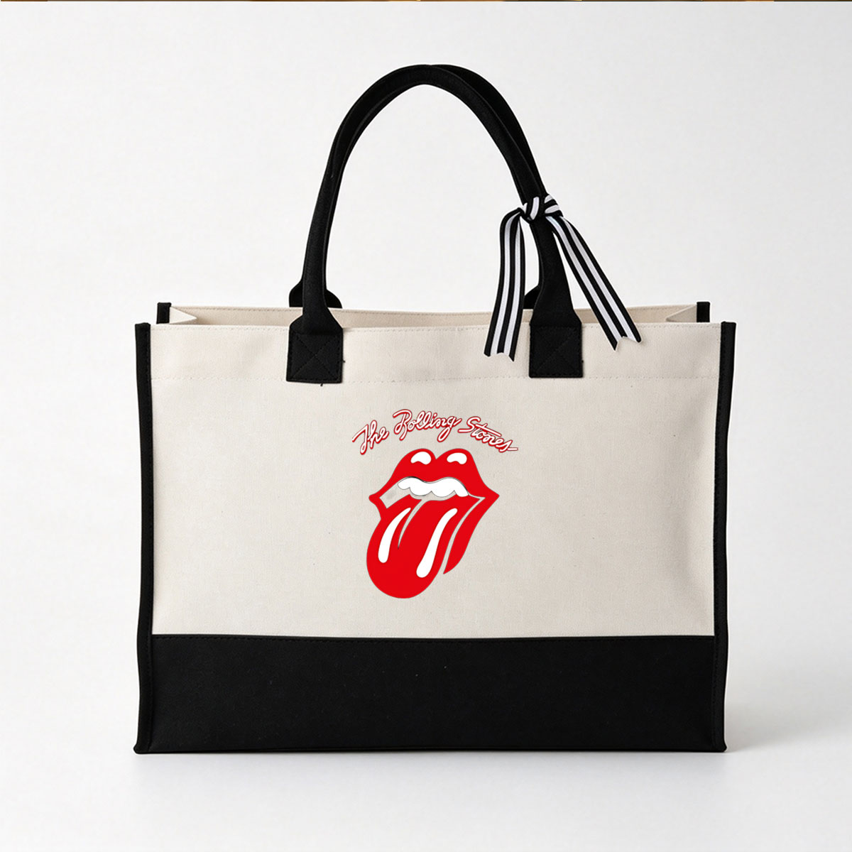 The Rolling Stones - Iconic Lip and Tongue Logo - Canvas patchwork gift tote bag