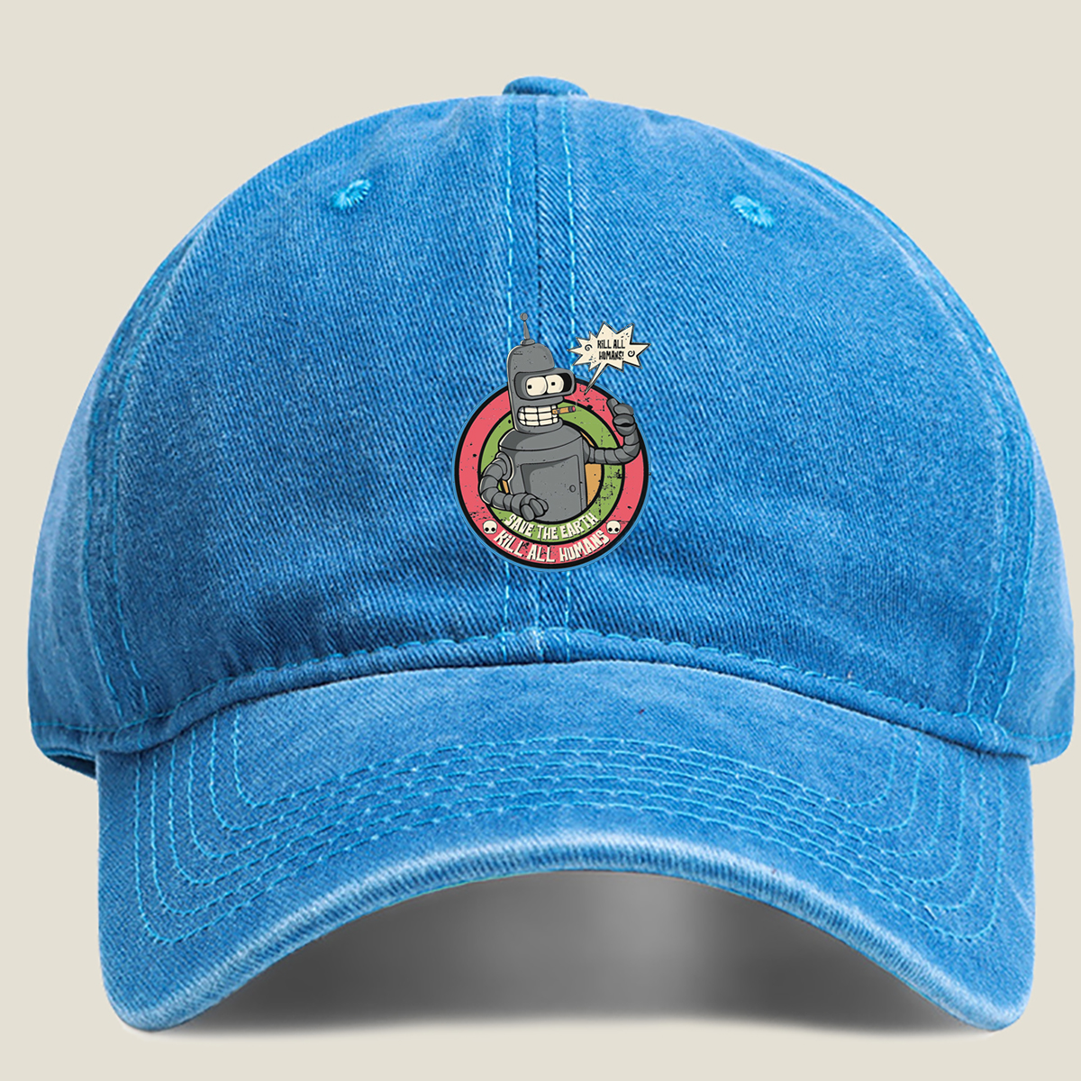 Futurama Bender: Save the Earth, Kill All Humans - Washed Denim - Baseball Cap