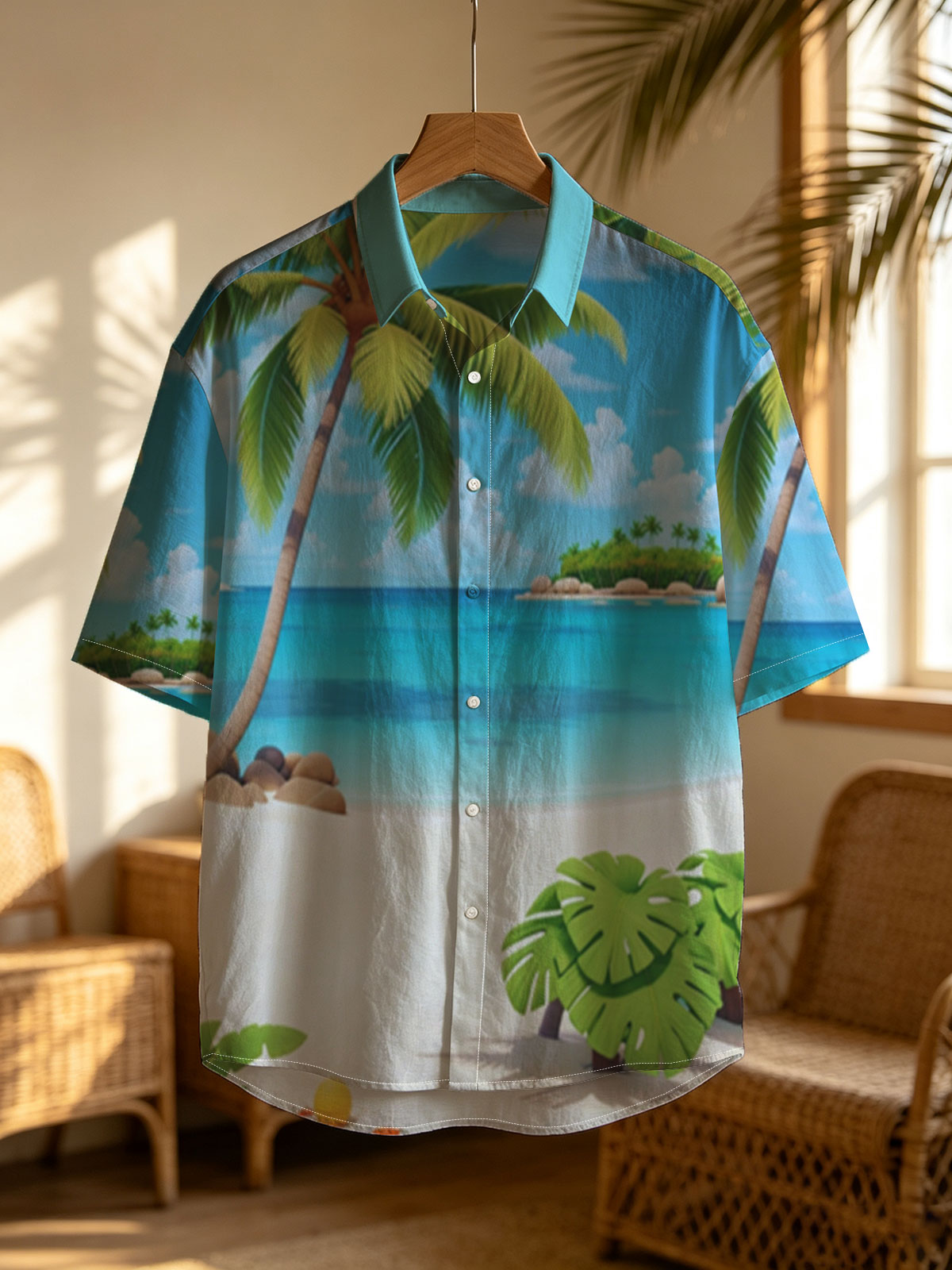 Tropical Beach with Palm Tree and Clear Blue Water -  Shirt