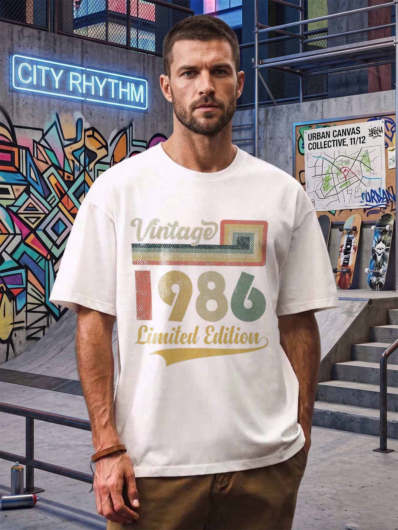 Men's Vintage 1986 Limited Edition Print T-Shirt Casual Round Neck Summer Lightweight Breathable Short Sleeve Tee for Everyday Wear, Travel, and Retro Fashion Lovers