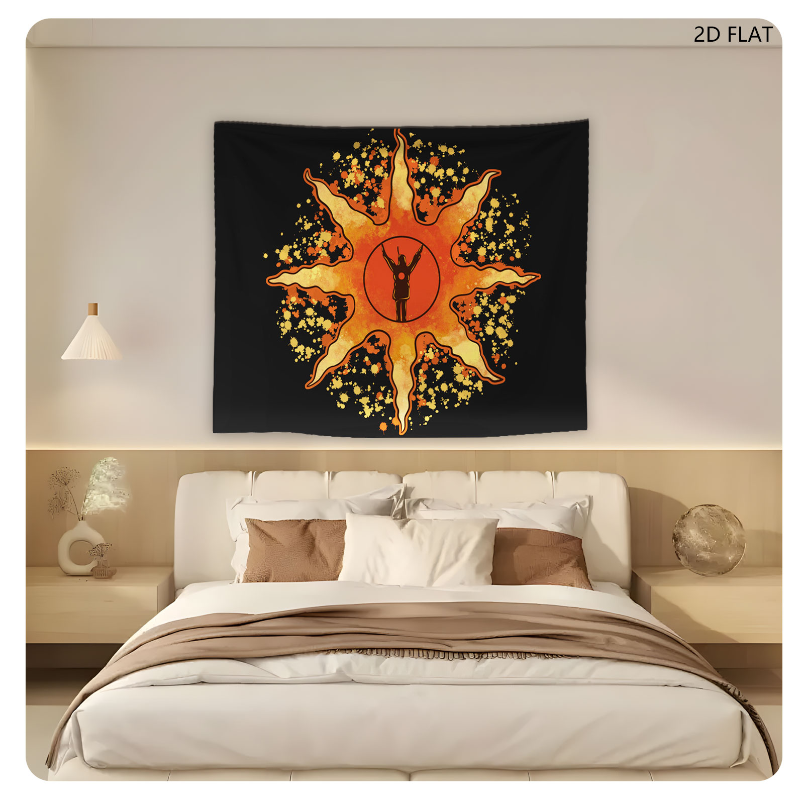 Sunburst Warrior: Silhouette in Radiant Flame - Tapestry