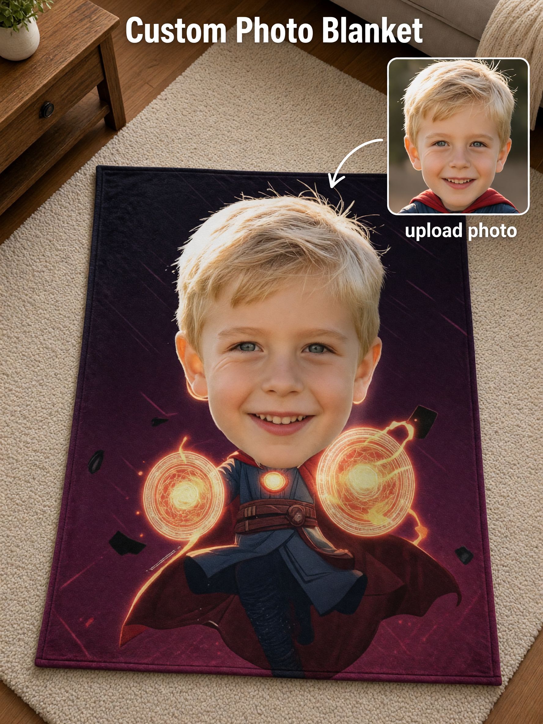 Custom Face Superhero Blanket Ultra Soft Flannel Throw Personalized Magic Hero Fleece Bed Blanket for Kids Gift