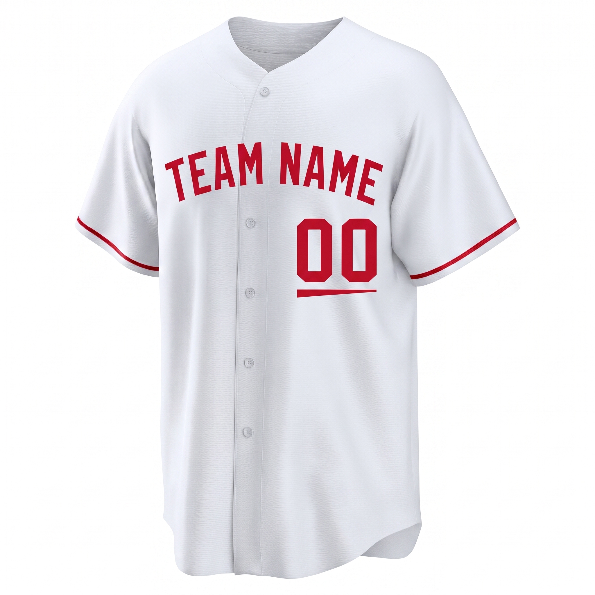 Custom Printed Cincinnati Style Baseball Jersey White Red Trim Button Down Shirt for Men and Women
