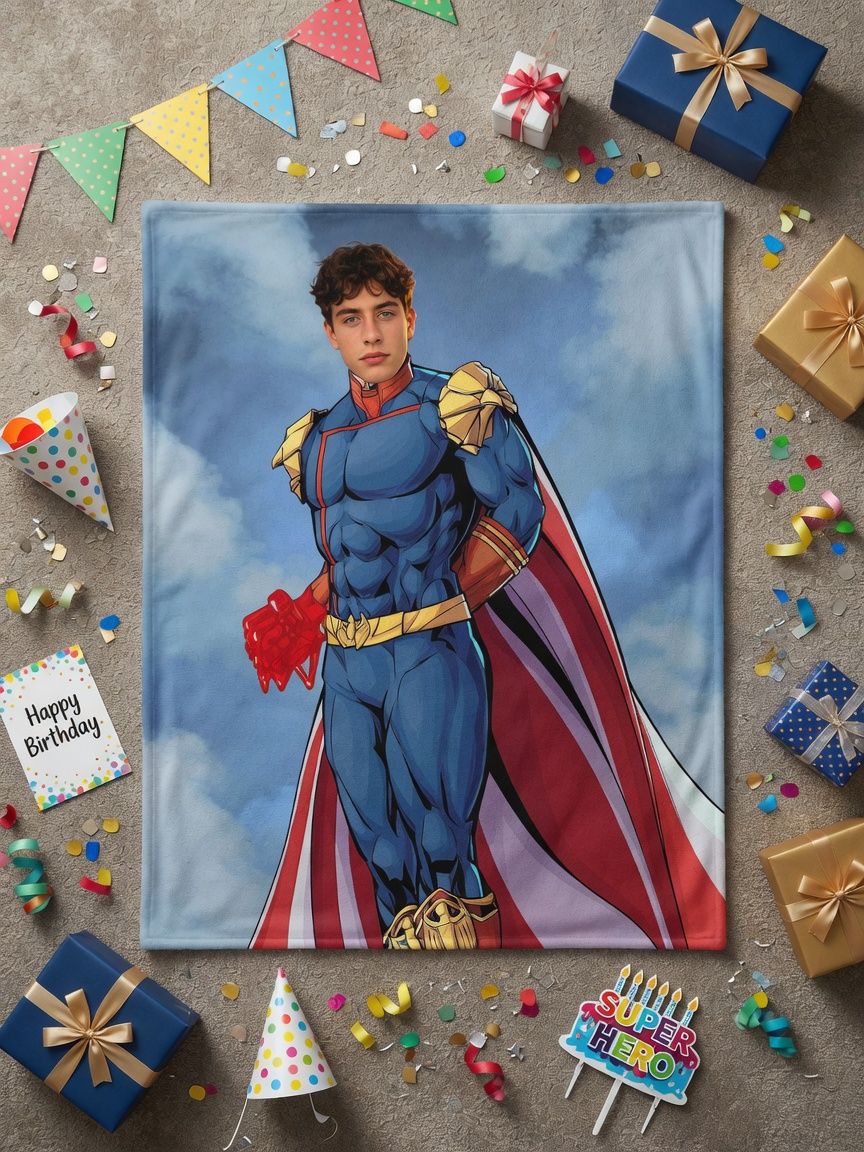 Custom Face Photo Flannel Blanket Personalized Superhero Comic Throw Ultra Soft Anti Pilling Cozy Keepsake Gift