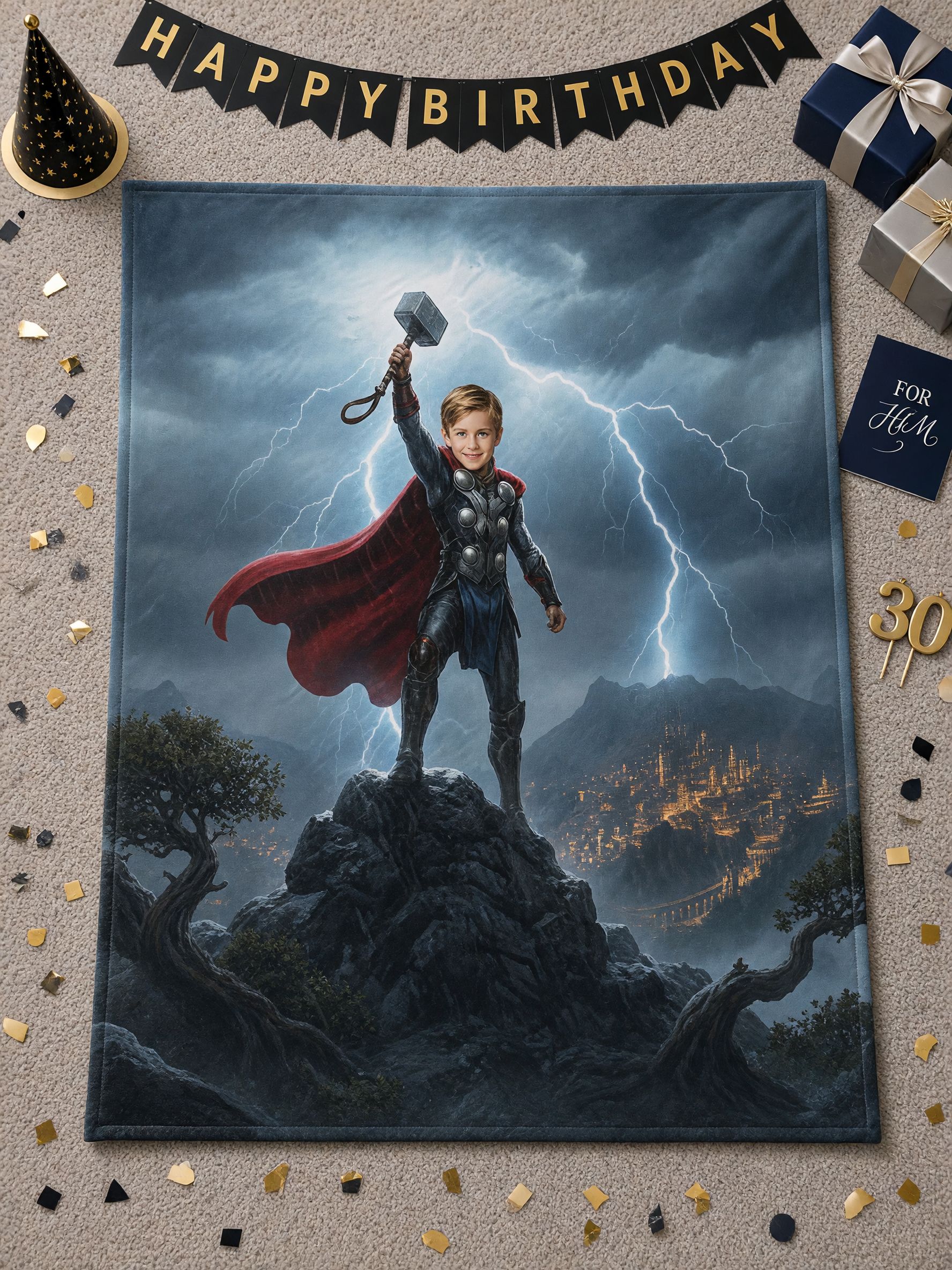 Custom Photo Superhero Blanket Soft Flannel Fleece Throw Cozy Personalized Face Birthday Gift for Kids