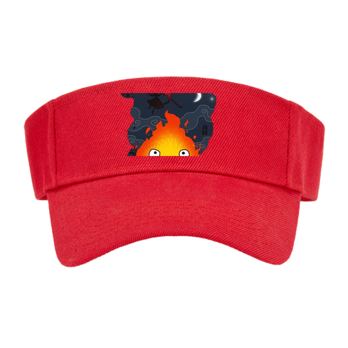 Cute Flame Character with Night Sky and Witch Silhouette Background -  Visor cap