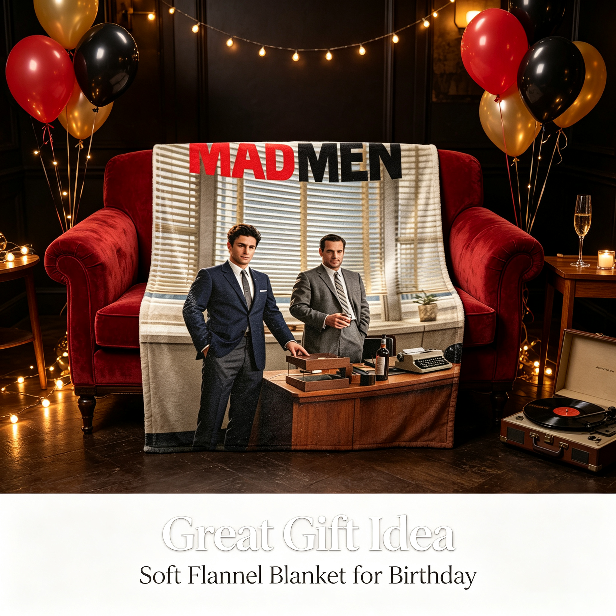 Custom Face Blanket Mad Men TV Show Flannel Blanket Office Theme Gift for Fans and Collectors