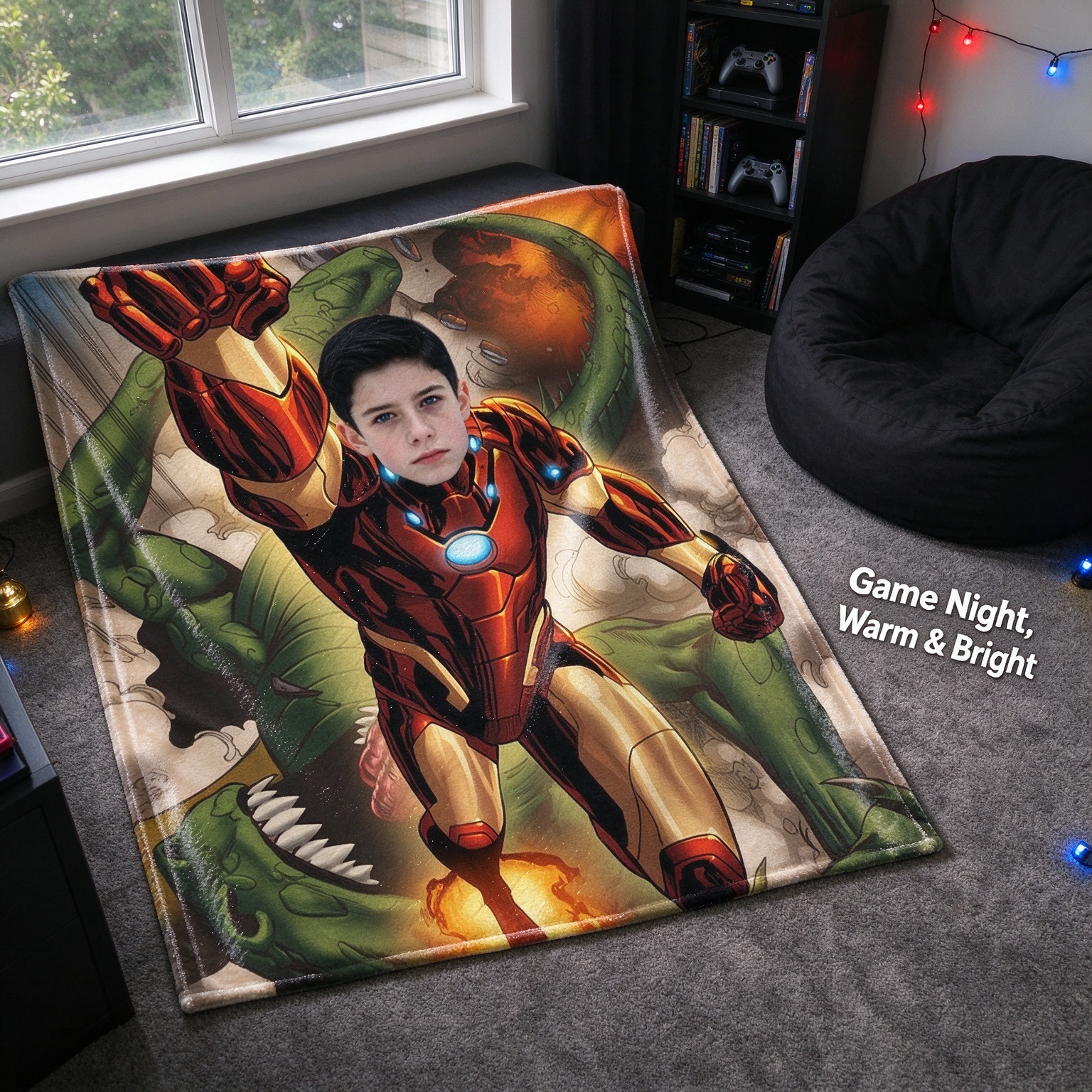 Custom Face Superhero Flannel Blanket Personalized Comic Book Photo Throw Soft Plush Fleece Bedding Gift for Kids