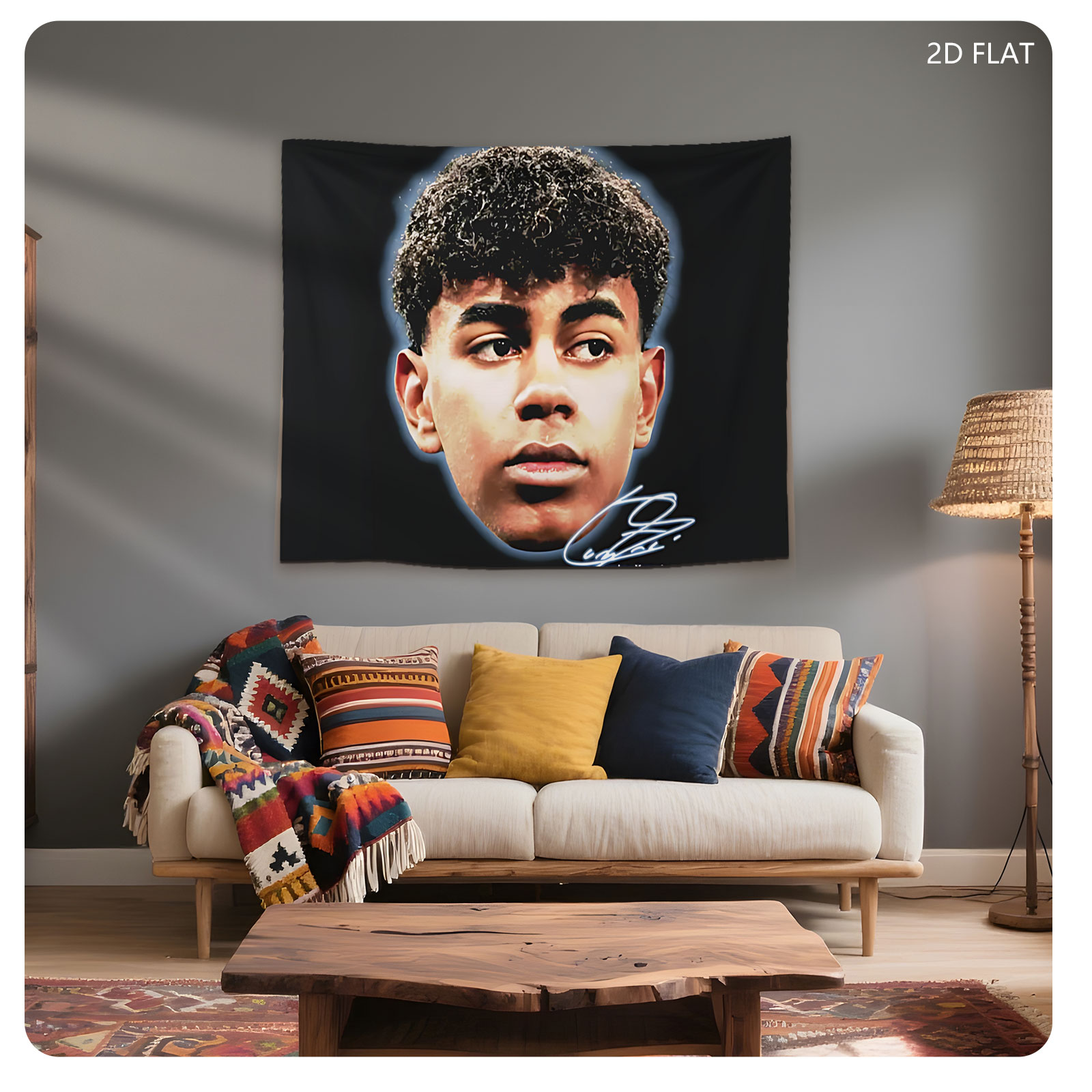 Lamine Yamal Portrait with Signature - Tapestry