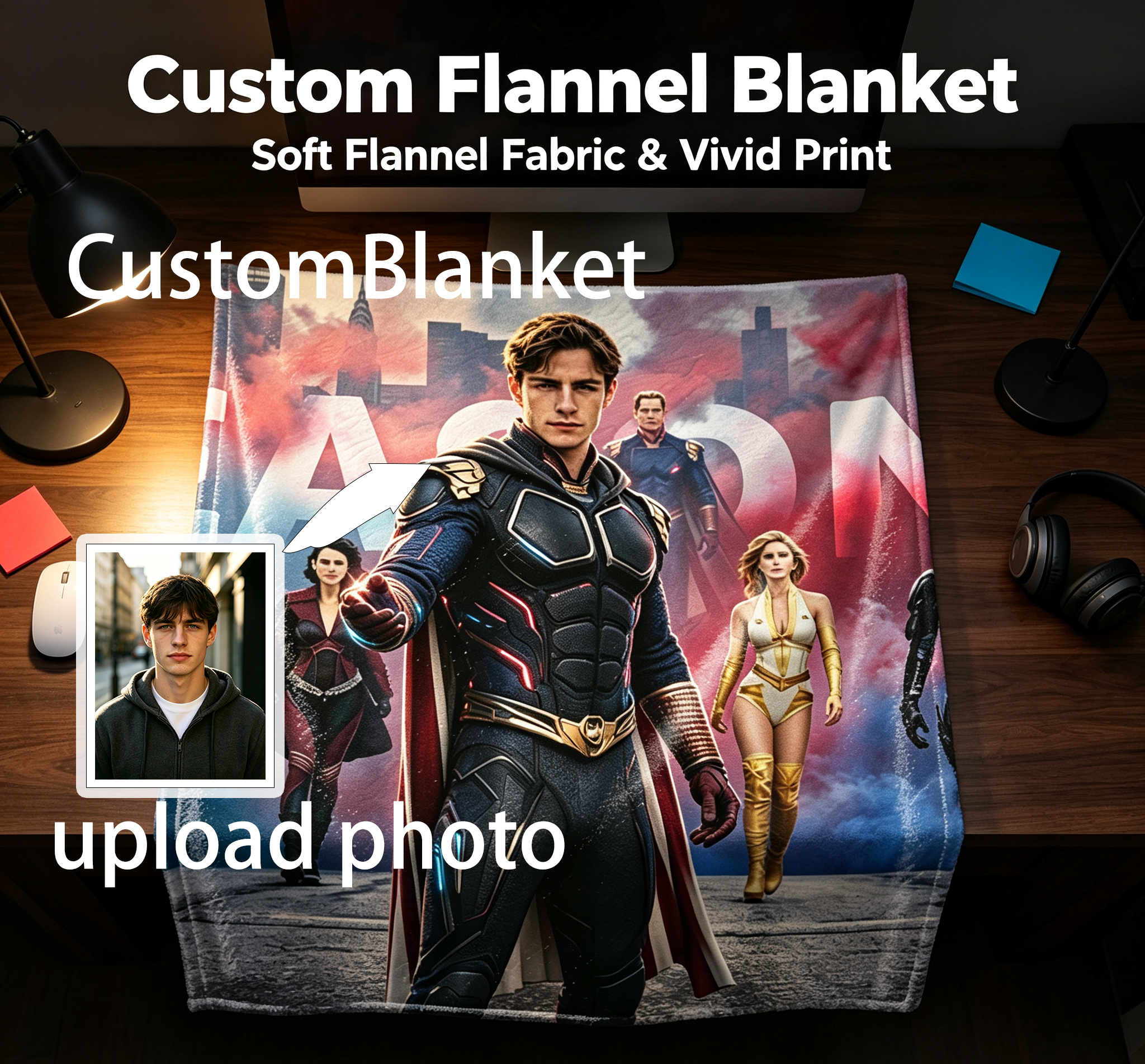 Custom Face Blanket - The Boys Season 3 Superheroes Flannel Blanket for Couch, Bed, or Travel - Perfect Gift or Giveaway for Fans