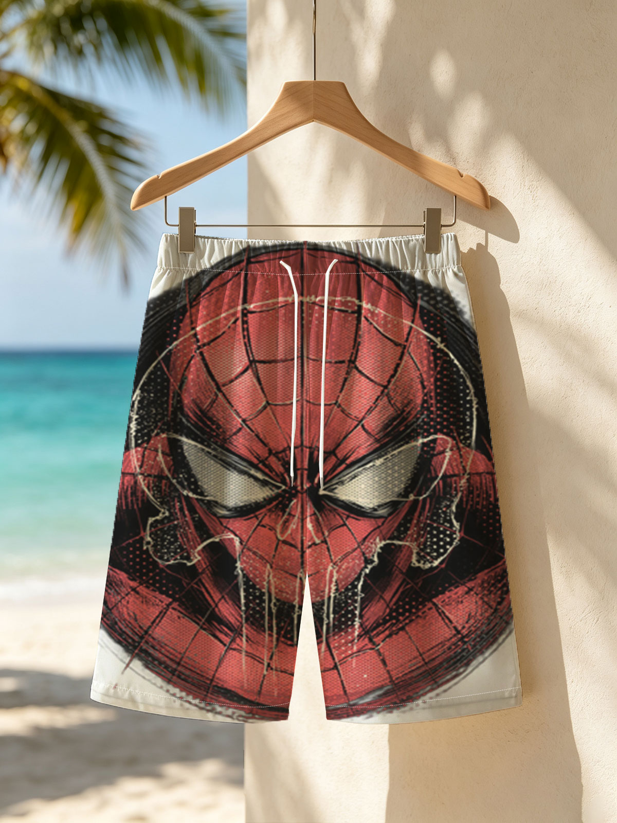 Spider-Man: Iconic Hero in Red and Black Mask Design -  Beach shorts