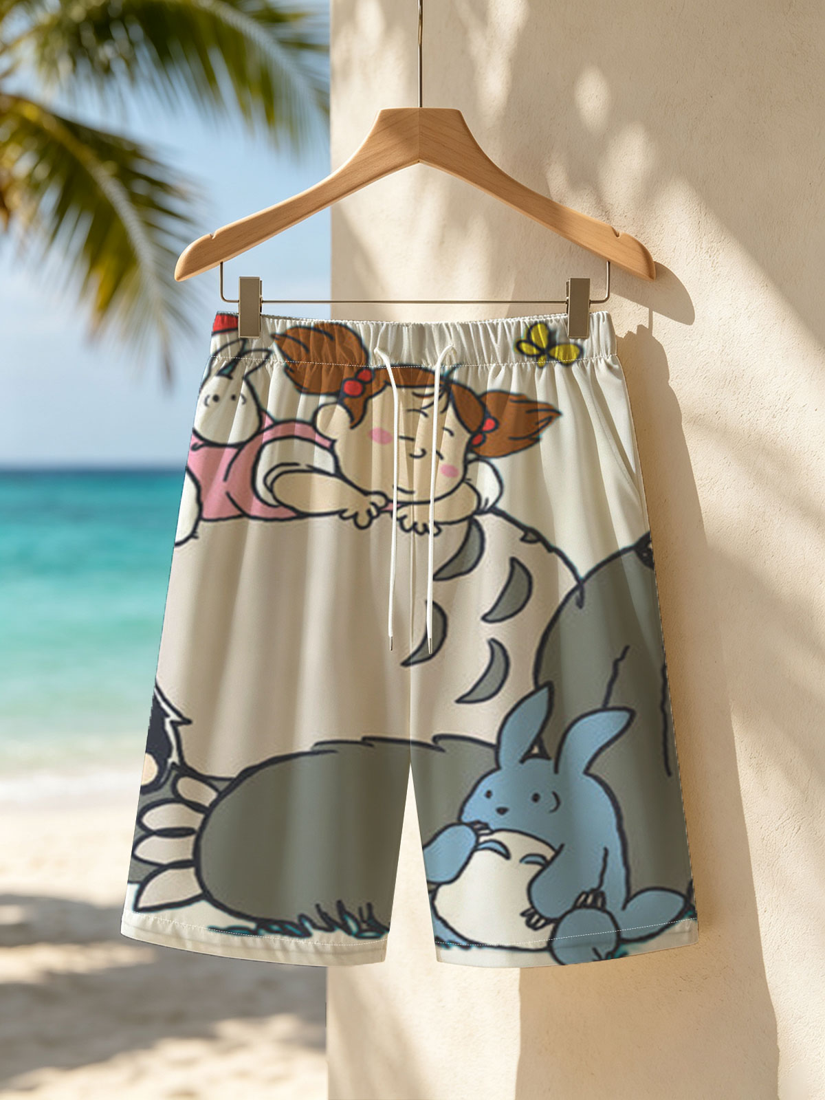 Totoro, Mei, Satsuki, and Friends in a Whimsical Forest Scene -  Beach shorts