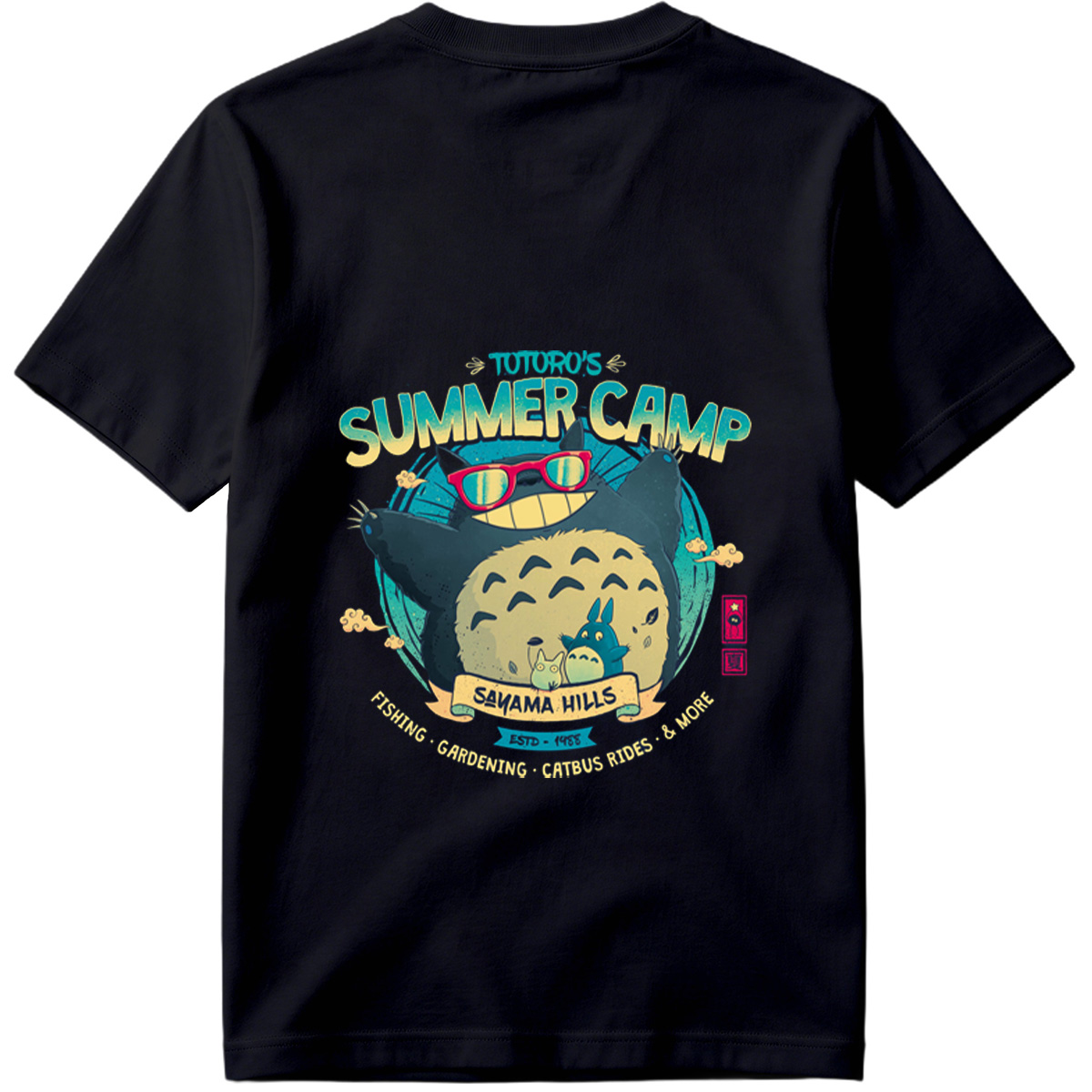 Totoro's Summer Camp: Totoro, Little Totoros, and Catbus in Sakama Hills - Tee