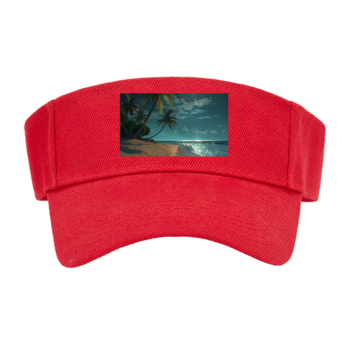 Moonlit Tropical Beach with Palm Trees and Shimmering Water -  Visor cap