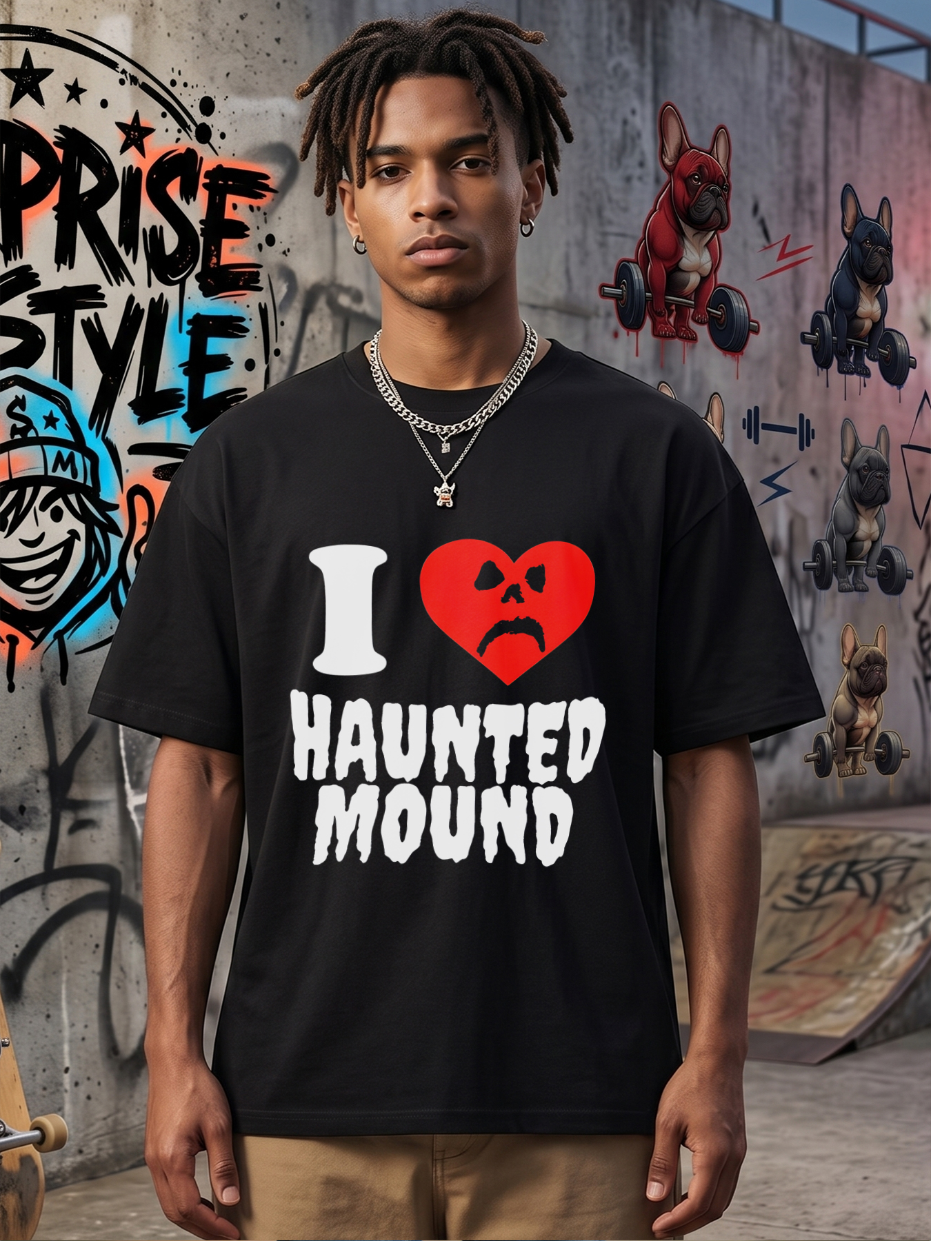 Men's Printed T-Shirt I Heart Haunted Mound Ghost Face Design Casual Round Neck Summer Lightweight Breathable Short Sleeve Tee for Halloween Fans and Horror Enthusiasts