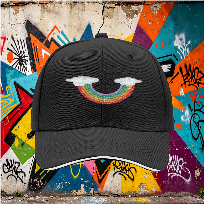 Unisex Classic Sandwich Hat with Glitter Rainbow and Cloud Print - Perfect for Outdoor Activities, Festivals, and Casual Wear - Ideal for Adults Seeking Fun and Stylish Headwear